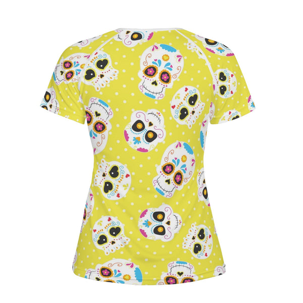 Women's Yellow Sugar Skulls All-Over Print T shirt