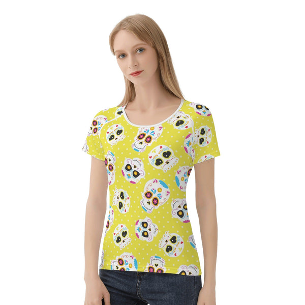 Women's Yellow Sugar Skulls All-Over Print T shirt