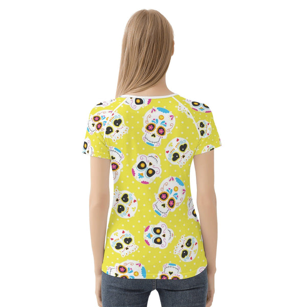 Women's Yellow Sugar Skulls All-Over Print T shirt