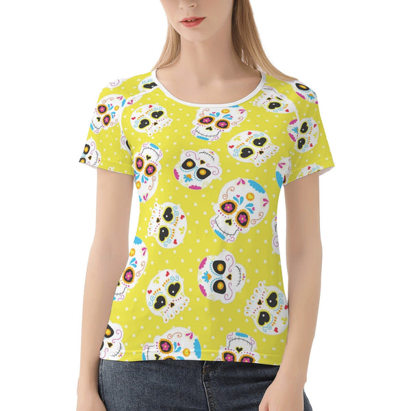 Women's Yellow Sugar Skulls All-Over Print T shirt