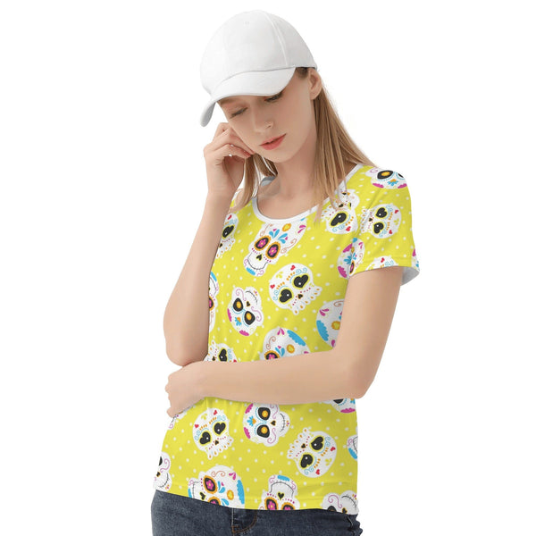 Women's Yellow Sugar Skulls All-Over Print T shirt