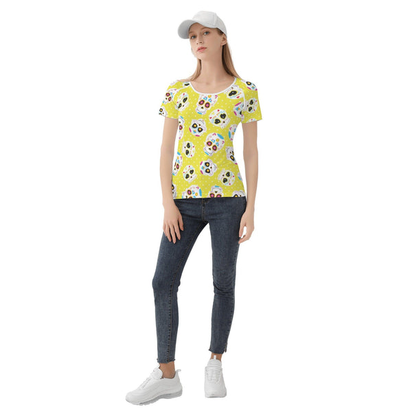 Women's Yellow Sugar Skulls All-Over Print T shirt