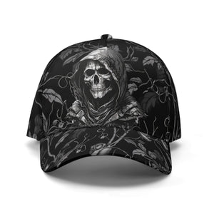 Black Floral Grim Reaper 7 Panel Baseball Caps
