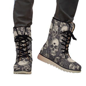 Men's Gray Skulls Plush Boots