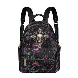 Gothic Pink Roses And Vines Skull Cross Small Size Backpack – Everything Skull Clothing Merchandise and Accessories