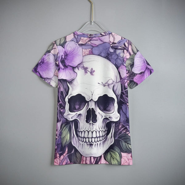 Purple Flowers Skull Kid's Short Sleeve T-Shirt