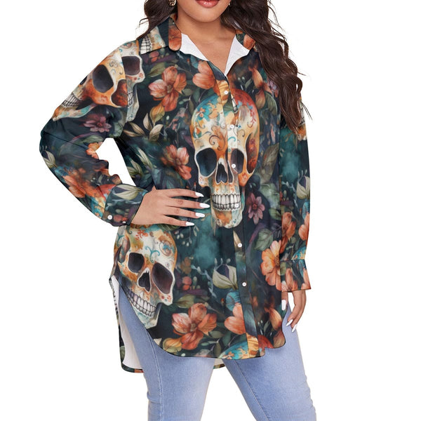 Women's Skull Floral Shirt With Long Sleeve Plus Size