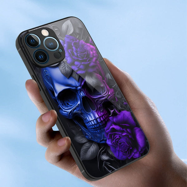 Skull & Blue Floral iPhone 13 Series Mobile Phone Case