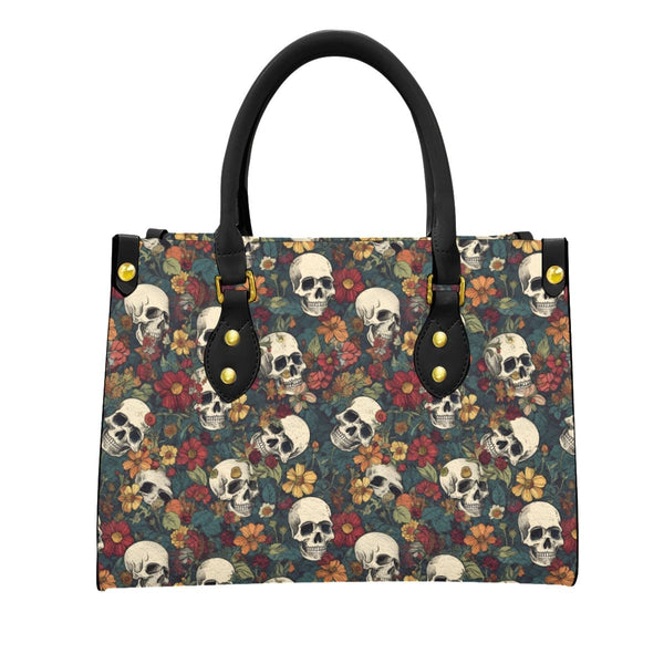 Women's Skulls Brown Floral Tote Bag With Black Handle