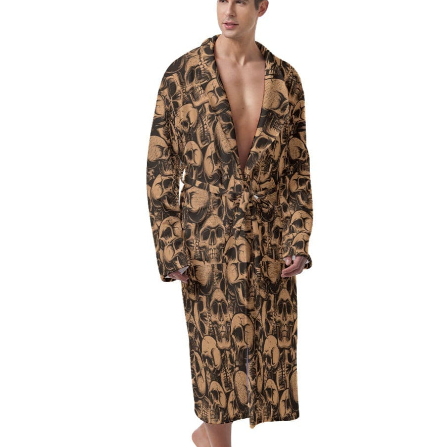 Skull Robe Men's Brown Skulls Heavy Fleece Robe – Everything Skull Clothing ...