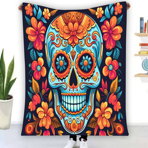 Colorful Sugar Skull Single-Side Printing Flannel Blanket