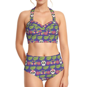 Women's Meican Skull Print Swimsuit Set With Halter
