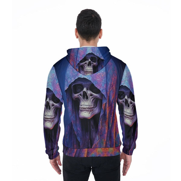 Men's Grim Reaper Purple Hood Heavy Fleece Zip Up Hoodie