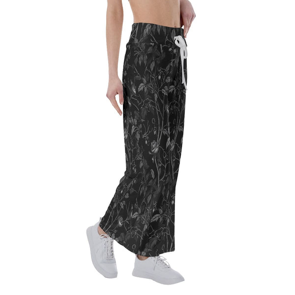 Women's Gothic Floral Black High-waisted Straight-leg Trousers