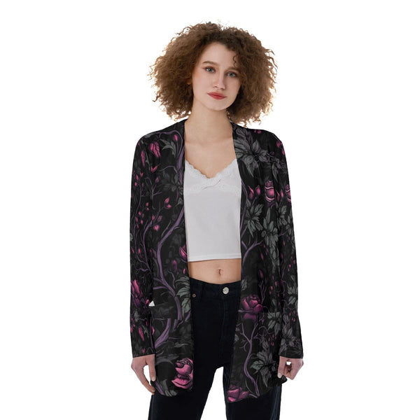 Women's Gothoc Pink Floral Patch Pocket Cardigan