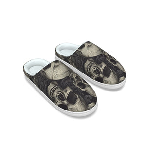 Men's Gray Skulls Slip-On Plush Slippers