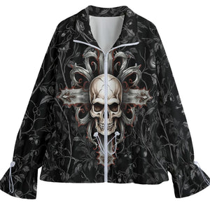 Women's Gothic Skull Cross Lapel Collar Jacket With Waist Elastic