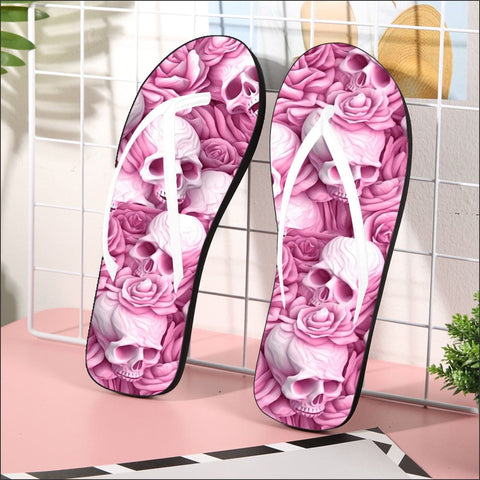 Women's Pink Skulls Flip Flops White or Black