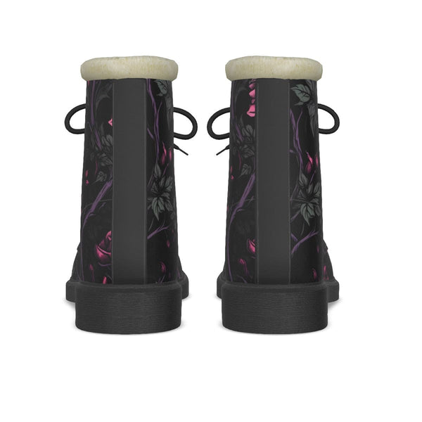 Women's Gothic Pink Flowers On Vines Plush Martin Boots