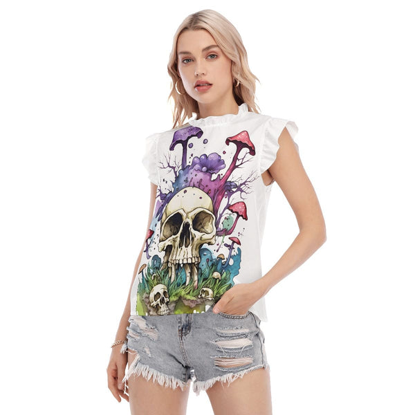 Women's Skull Mushrooms Blouse With Ruffle Collar And Sleeve