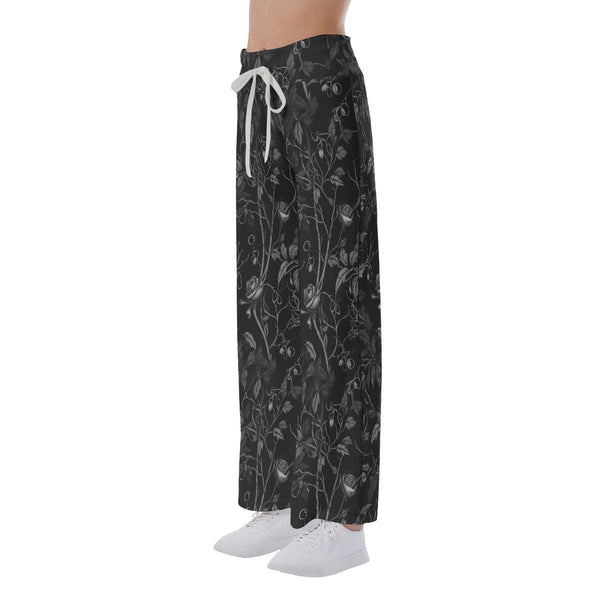 Women's Gothic Floral Black High-waisted Straight-leg Trousers