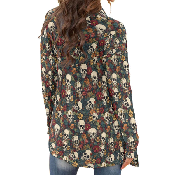 Women's Brown Floral Skulls Cardigan With Long Sleeve