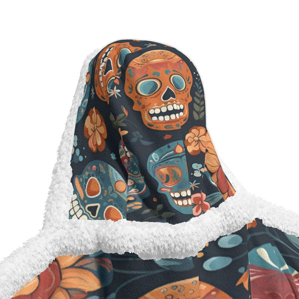 Multi Color Sugar Skulls Wearable Hooded Blanket