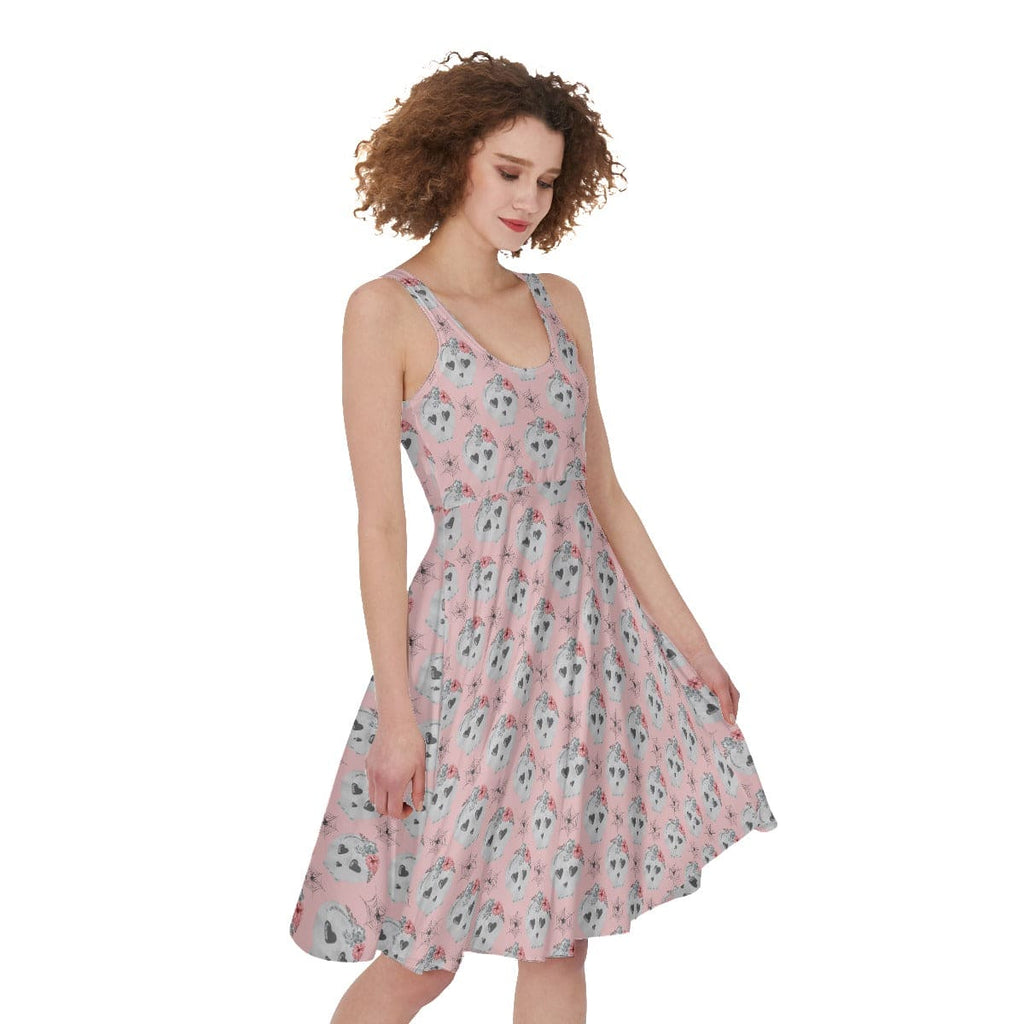 pink skull dress Pink Skull Skater Dress: Spooky Goth Sun Dress