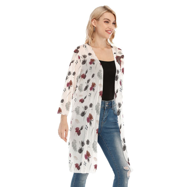 Women's Gothic Floral Heart Skull V-neck Mesh Cardigan