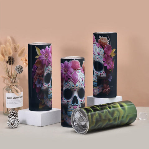Skull Floral Tumbler With Twinkle Surface  20oz