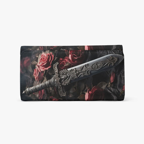 Gothic Pink Roses And Sword Foldable Wallet