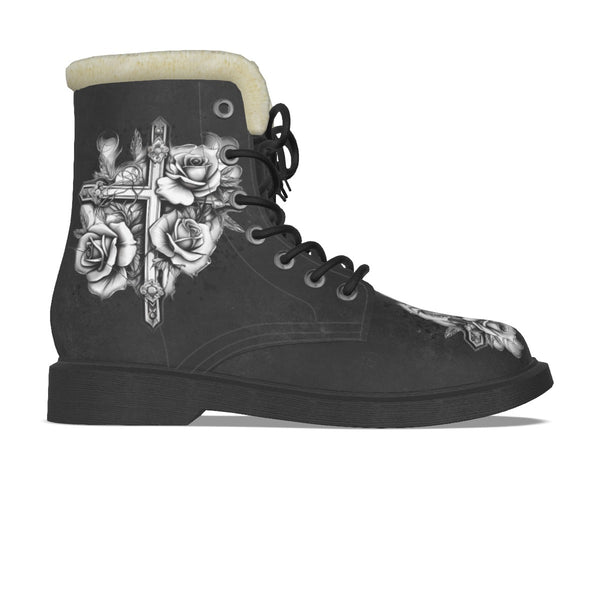 Men's Gothic Roses And Sword Plush Martin Boots