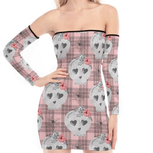 white skull lace dress Women's Skull Black And White Ankle Long Dress L / White