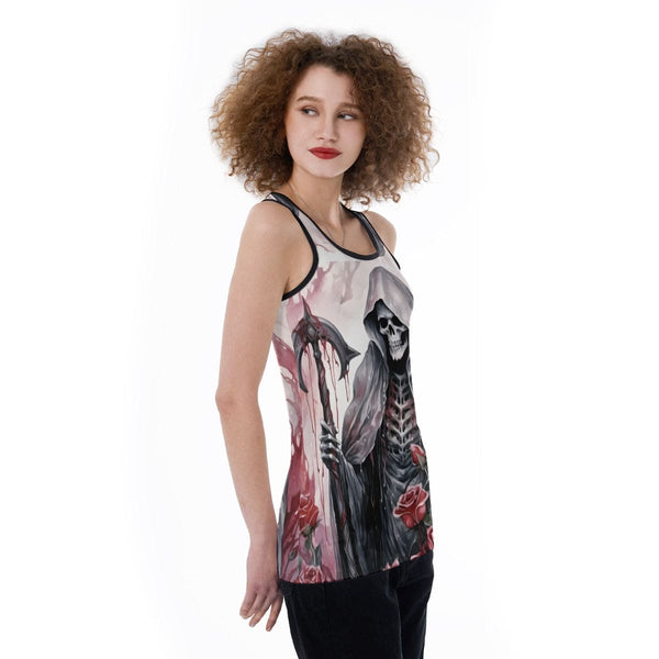 Women's Grim Reaper With Red Roses Hollow Back Tank Top