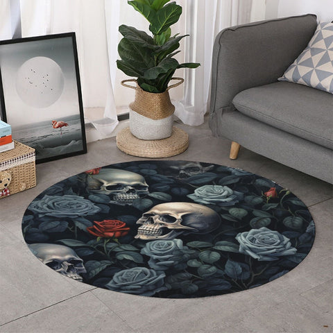 Skulls & Blue With Red Roses Thicken Foldable Door Mat