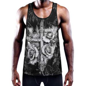 Men's Gothic Cross & Roses Y-Back Muscle Tank Top