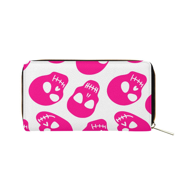 Bright Pink Skulls Wallet With Zipper Closure