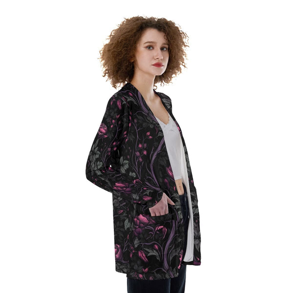 Women's Gothoc Pink Floral Patch Pocket Cardigan