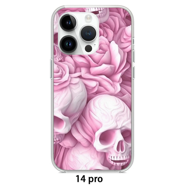 Pink Floral Skulls iPhone14 Series Mobile Phone Case
