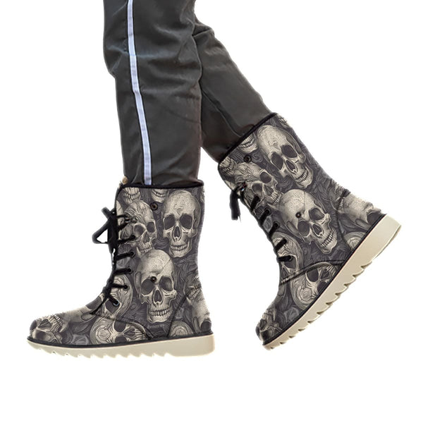 Women's Gray Skulls Plush Boots