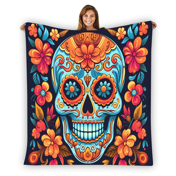 Colorful Sugar Skull Single-Side Printing Flannel Blanket