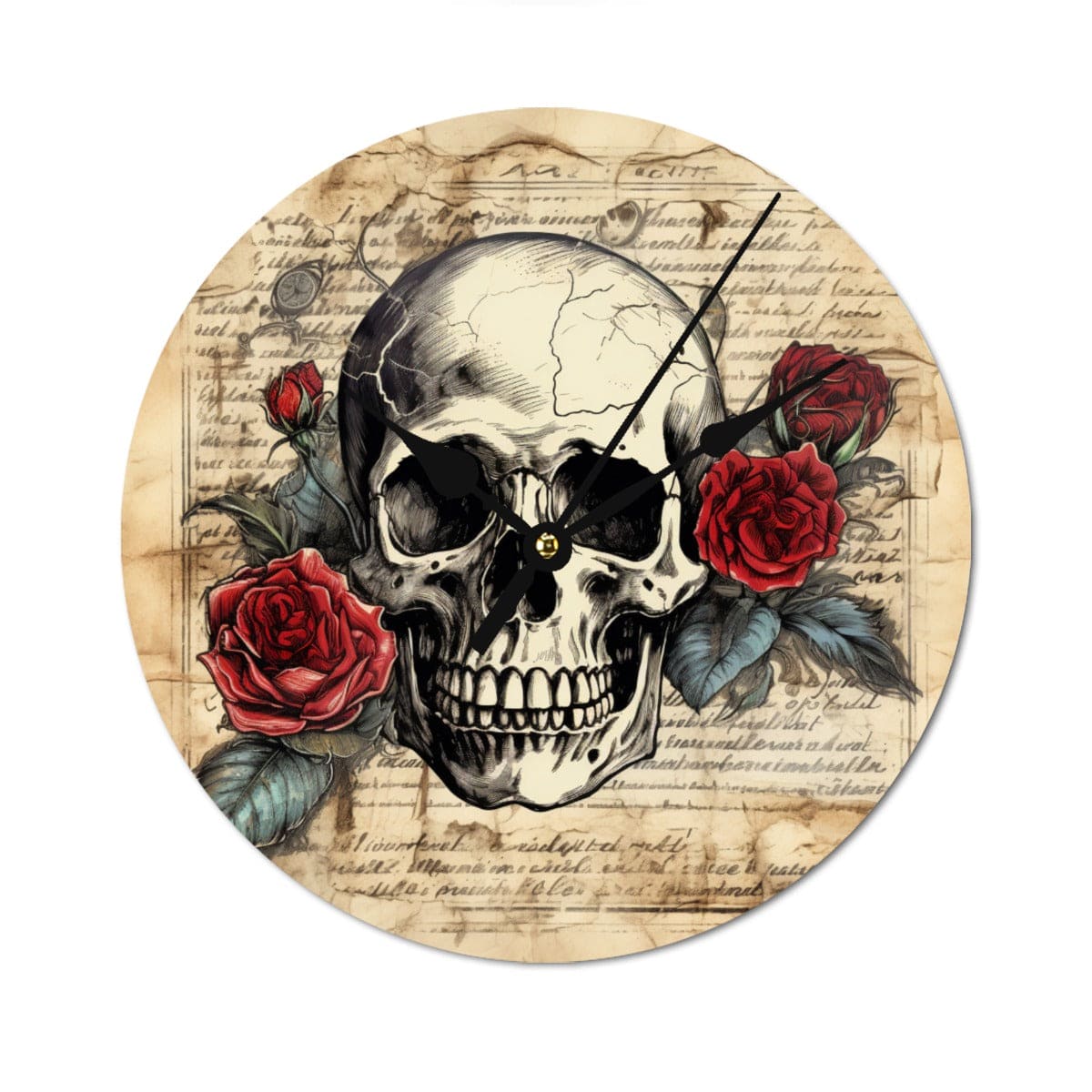 Skull & Roses Round Shape Wood Clock