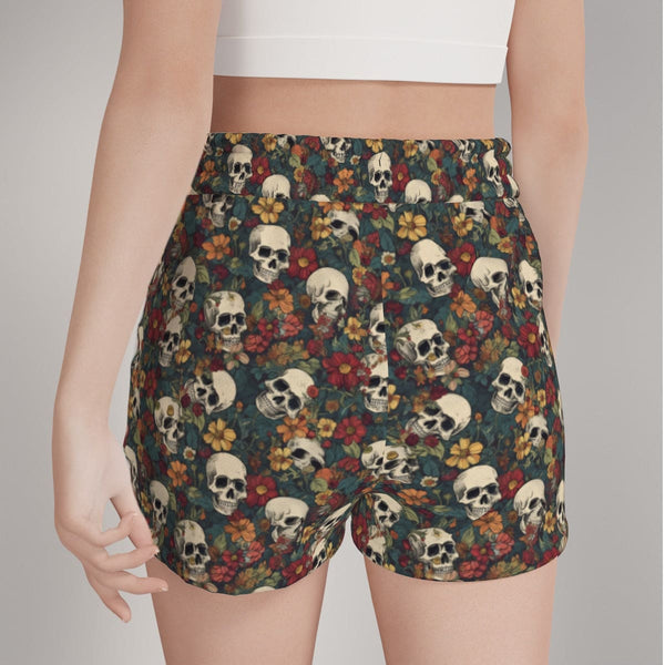 Women's Colorful Floral Pattern Skulls Casual Shorts