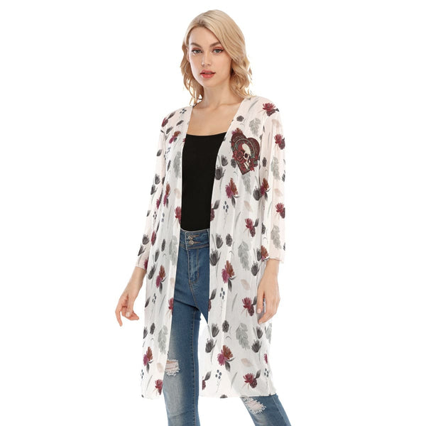 Women's Gothic Floral Heart Skull V-neck Mesh Cardigan