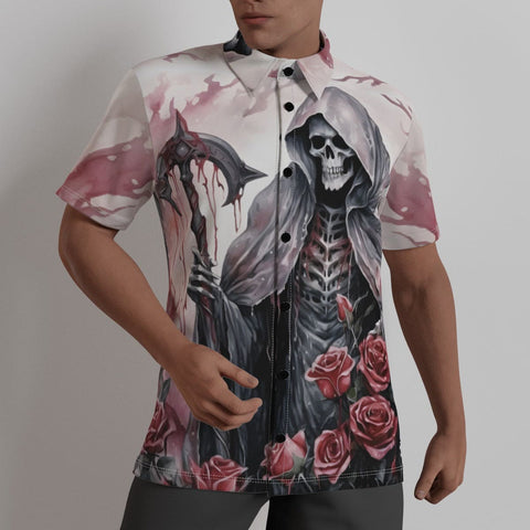 Men's Grim Reaper And Pink Roses Dress Shirt