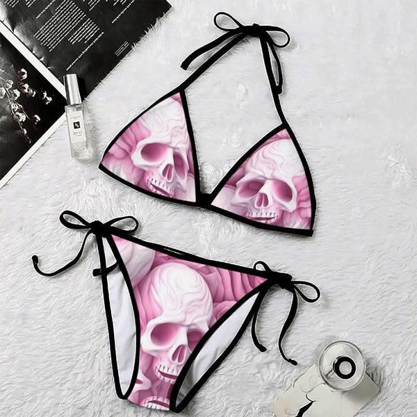 Women's Pink Skull Floral Two Piece Bikini Set