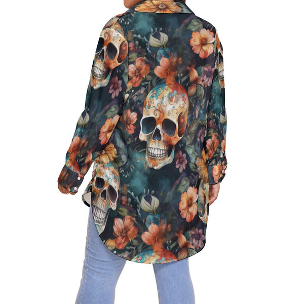 Women's Skull Floral Shirt With Long Sleeve Plus Size