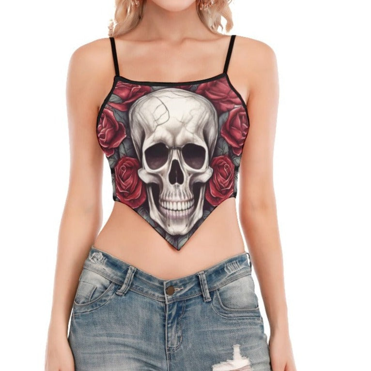 Women's Skull Face with Red Roses Cami Tank Top