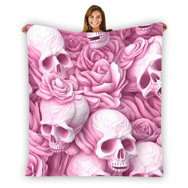 Pink Skulls & Roses Single-Side Printing Flannel Blanket