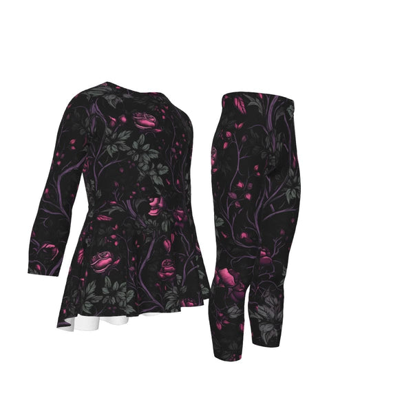 Kid's Gothic Pink Floral Vines Casual Top & Pants Set